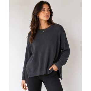 Athleta Pima Cotton Silk Rib Knit High Low Side Slit Sweater Small